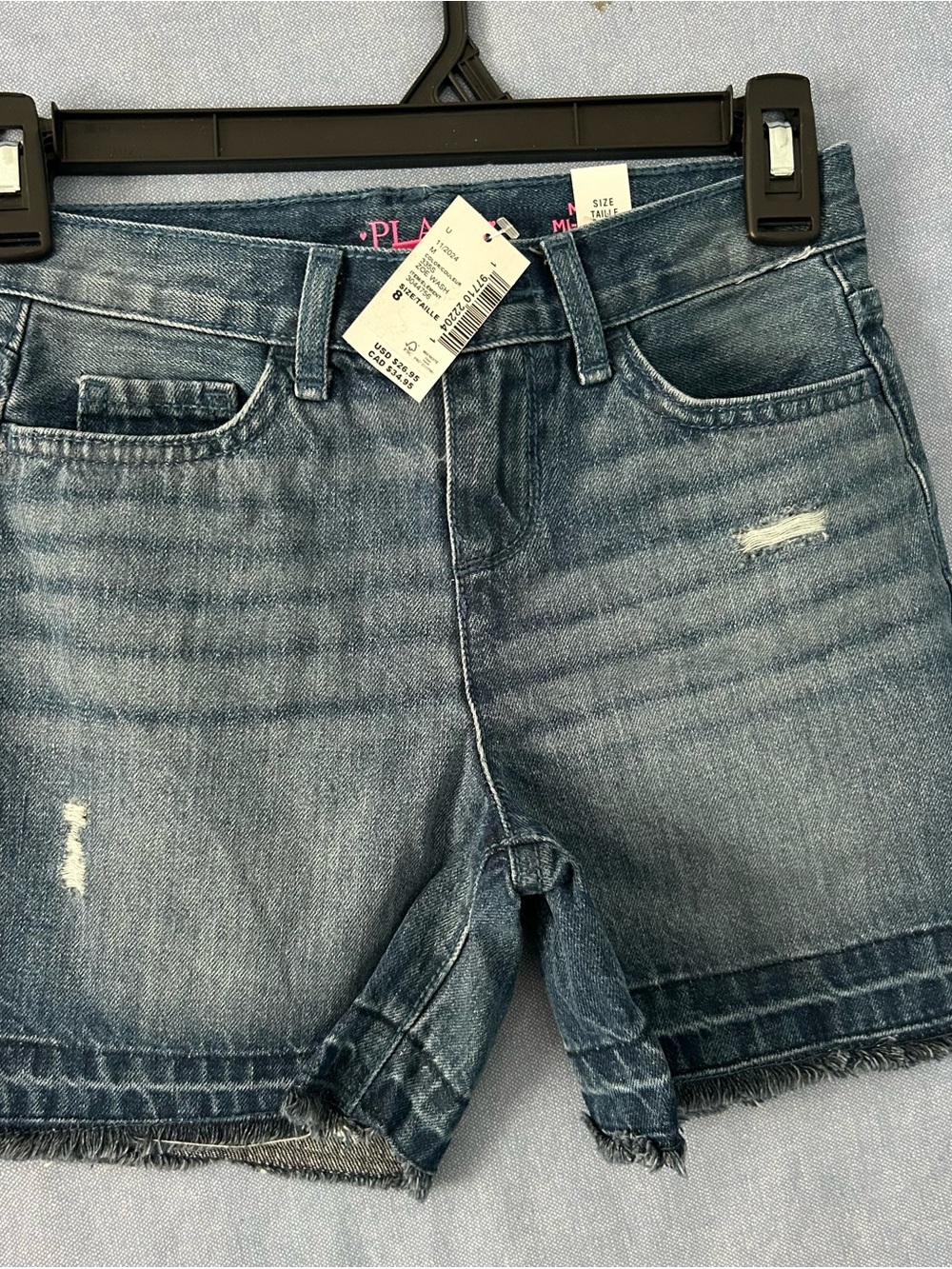 Denim Frayed Hem Girls Shorts - Blue SZ 8